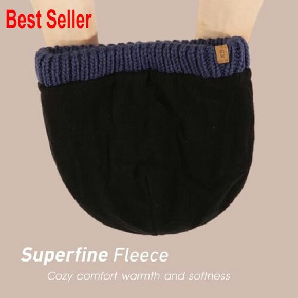 Merino Wool Blend Fleece Lined Beanie Ponytail Hole Cable Knit Oversized main image 5